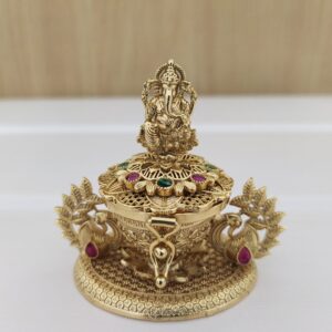Tezshree Ganesha Sindoor Dabbi / Ganeshji Kumkum Box / Ganpat ji Sindoor Dani / Wedding Gift Sindoor Dabbi / Gold Finish Kumkum Box / Brass Kumkum Dabbies