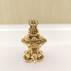 Tezshree laxmi Design Sindoor Dabbi / Lakshmi ji Design Kumkum Box / Pooja Accessory Sindoor Dani / Wedding Gift Sindoor Dabbi / Gold Finish Kumkum Box / Brass Kumkum Box / Antique Sindoor Dabbi