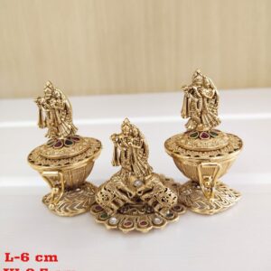 Tezshree Radha Krishna Dual Kumkum Box Brass Sindoor Dabbi South Indian Wedding Gift